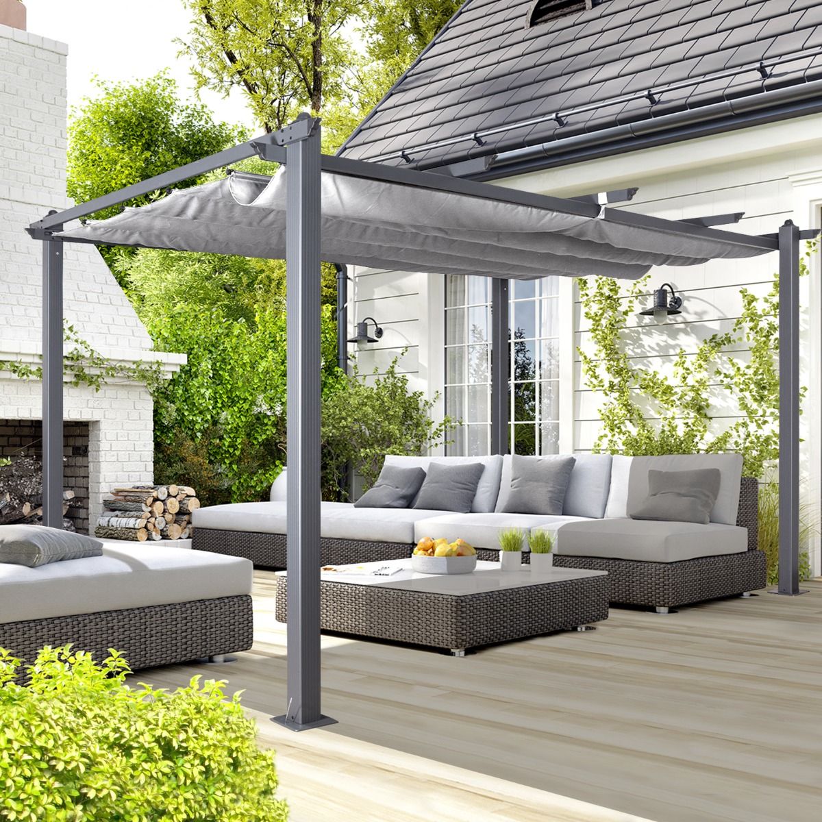 Acorn Aluminium 4m Rectangular Pergola Gazebo in Grey