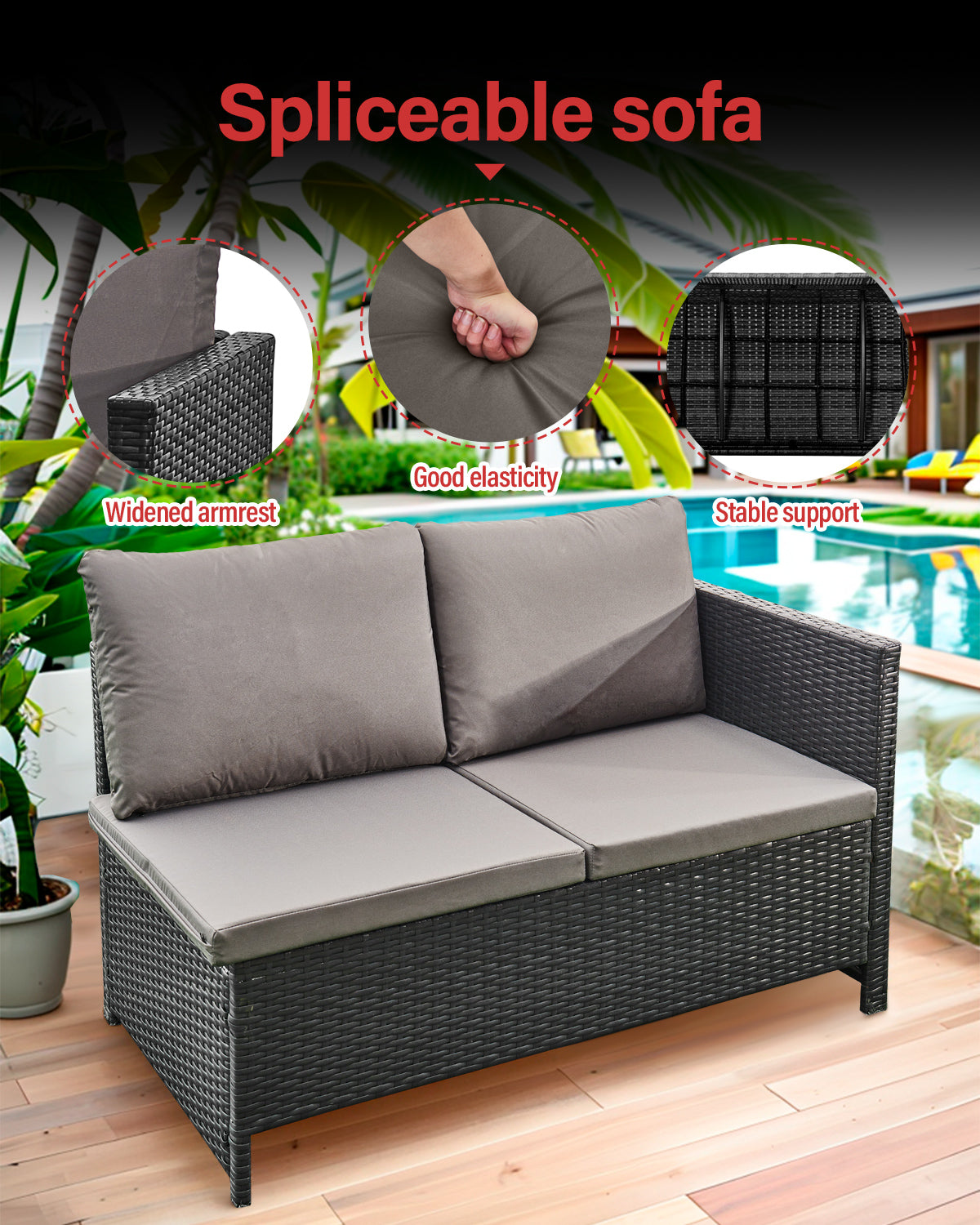 Acorn 7 Pieces Wicker Outdoor Sectional Sofa with High Table and Chairs-Black